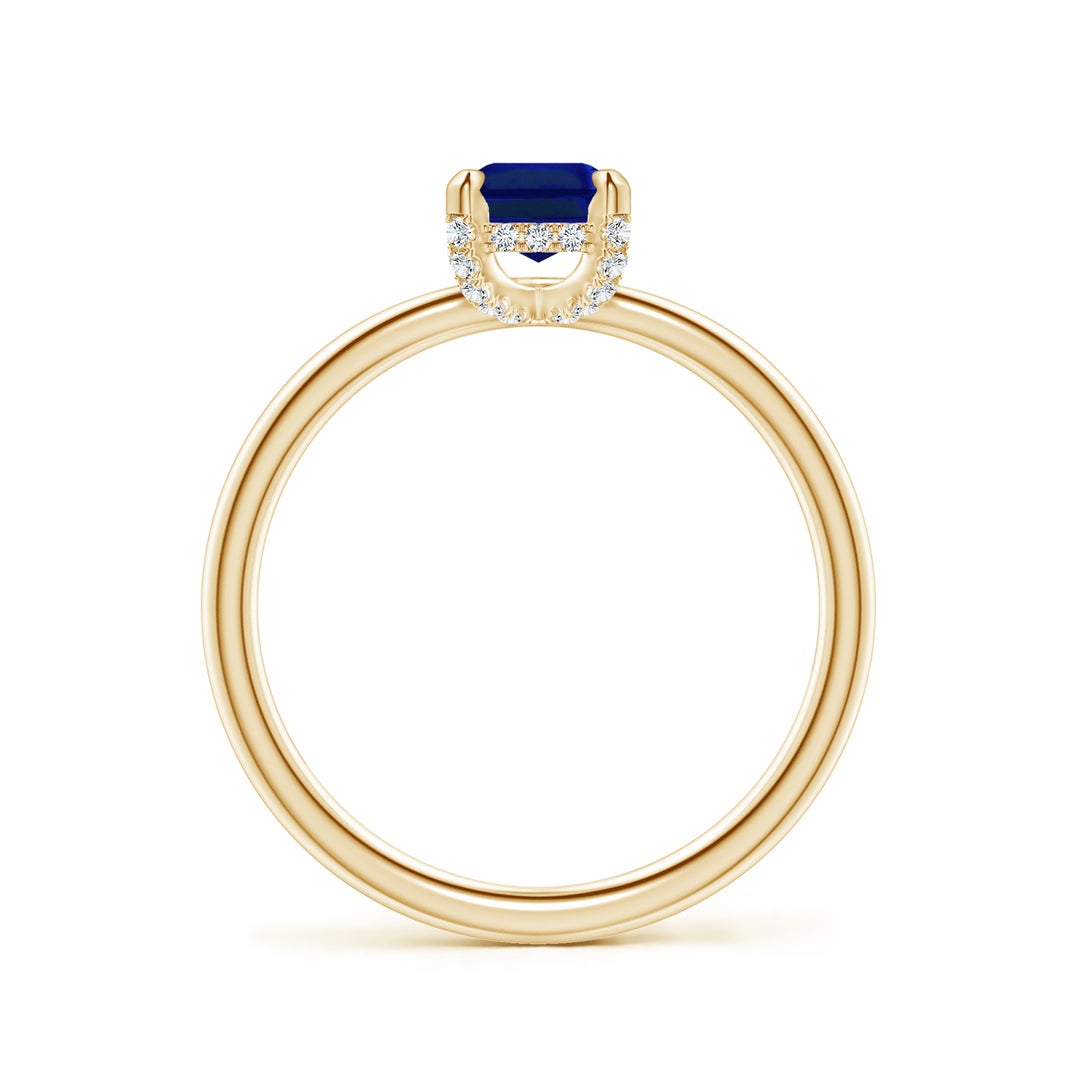 Emerald-Cut Lab Sapphire with Moissanite Hidden Halo Engagement Ring