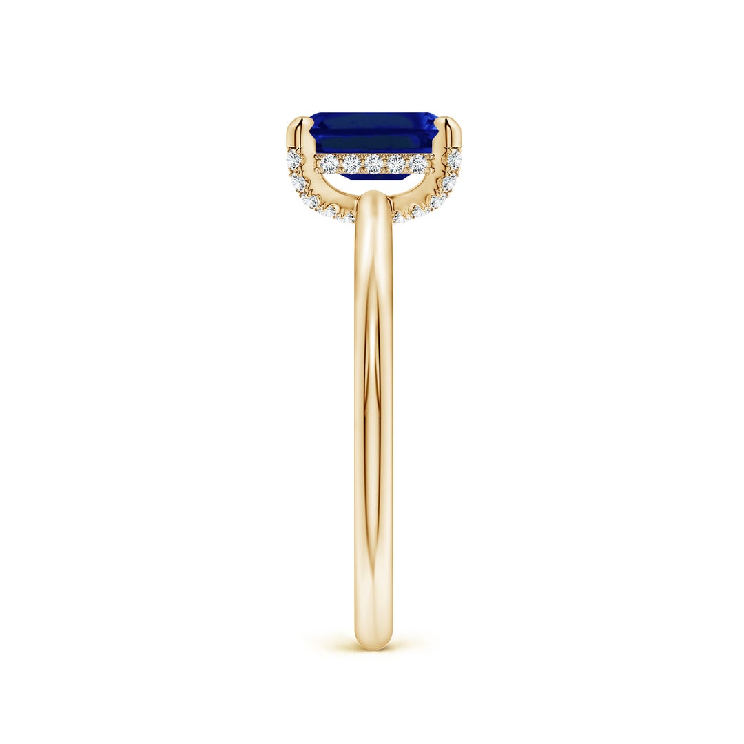 Emerald-Cut Lab Sapphire with Moissanite Hidden Halo Engagement Ring