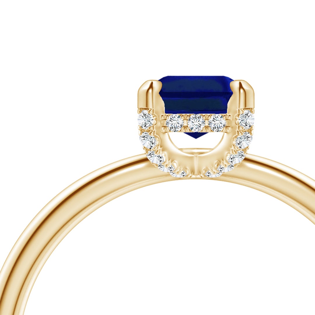 Emerald-Cut Lab Sapphire with Moissanite Hidden Halo Engagement Ring