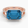 Load image into Gallery viewer, Emerald-Cut London Blue Topaz Double Moissanite Pavé Split-Shank Ring
