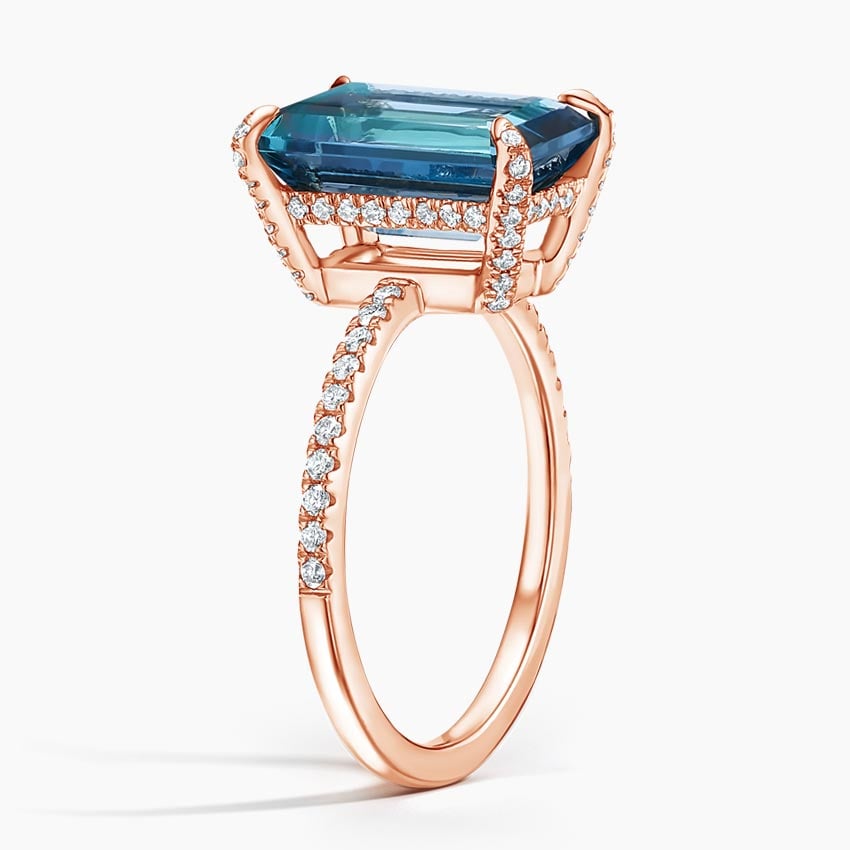 Emerald Cut London Blue Topaz and Moissanite Pavé Cocktail Ring