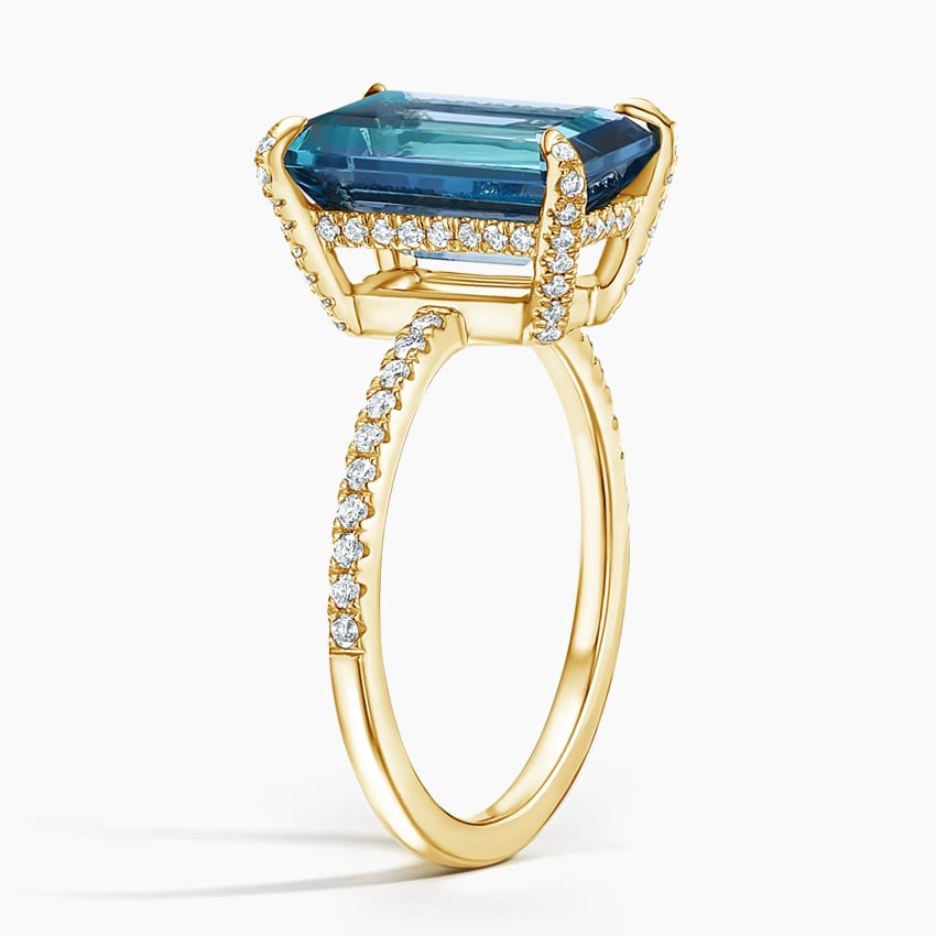 Emerald Cut London Blue Topaz and Moissanite Pavé Cocktail Ring