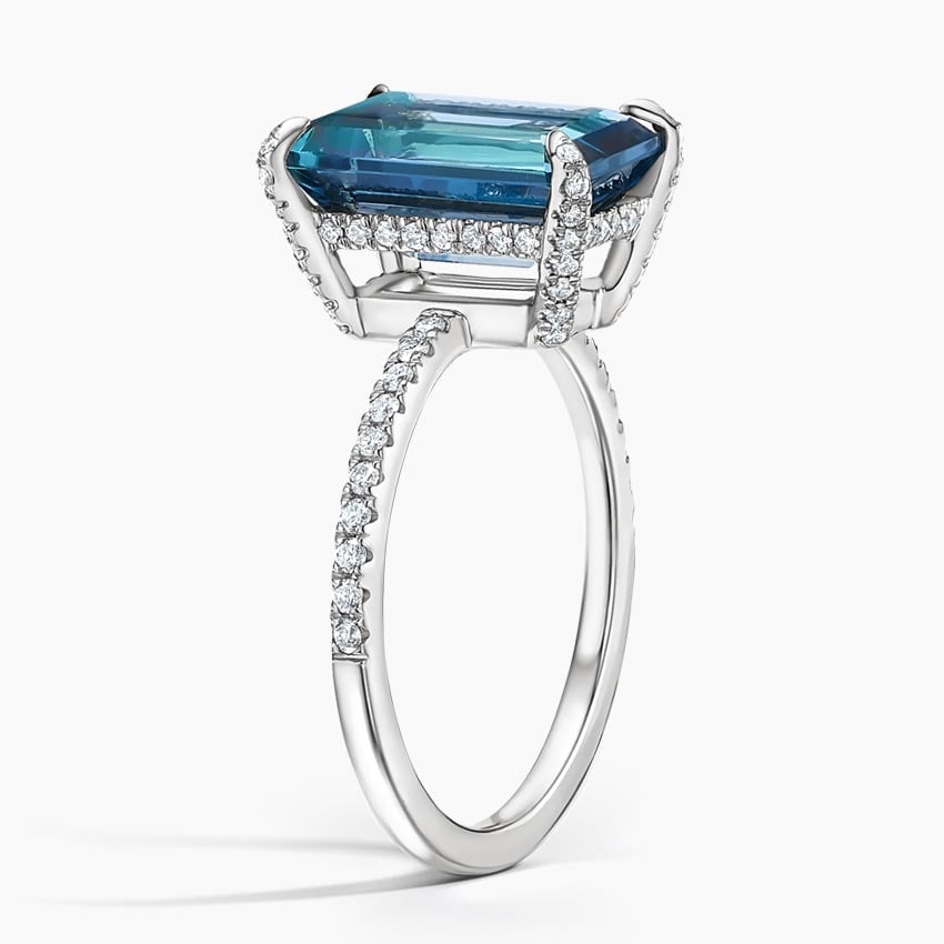 Emerald Cut London Blue Topaz and Moissanite Pavé Cocktail Ring