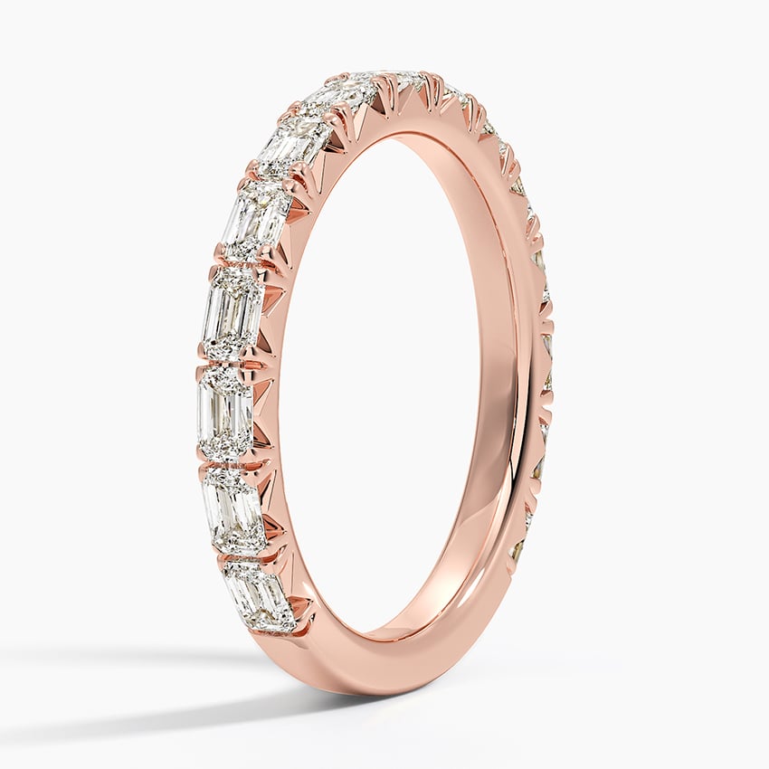 Emerald-Cut Moissanite French Pavé Wedding Band-2.6 mm