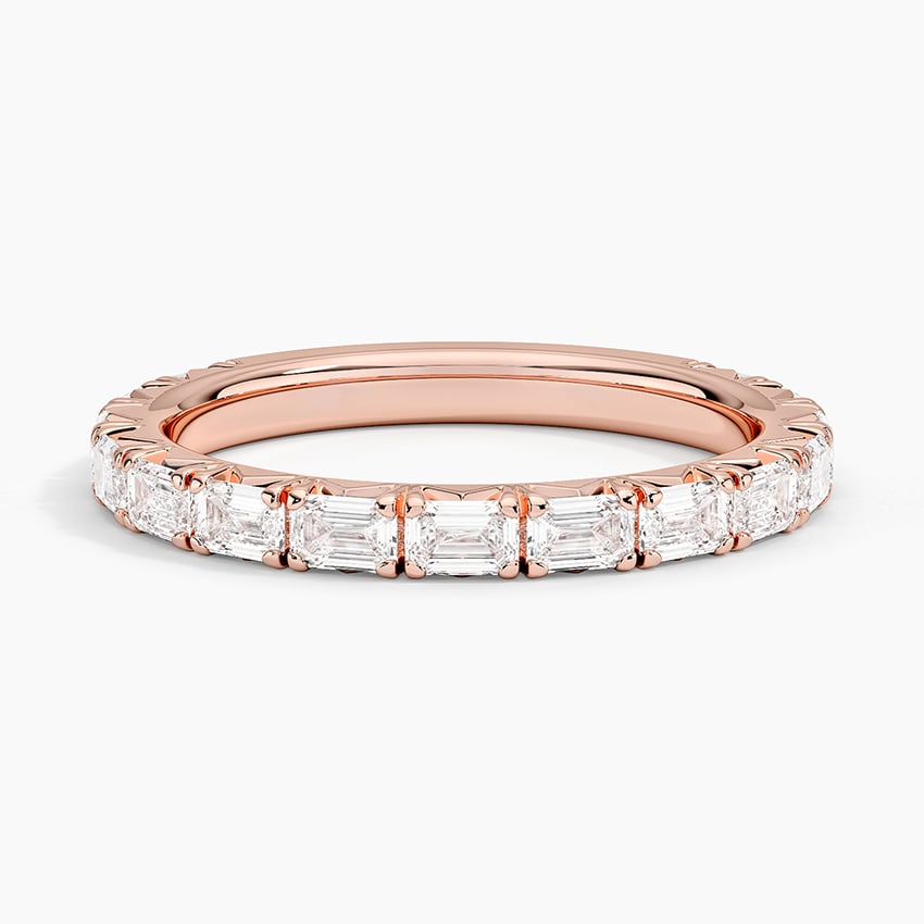 Emerald-Cut Moissanite French Pavé Wedding Band-2.6 mm