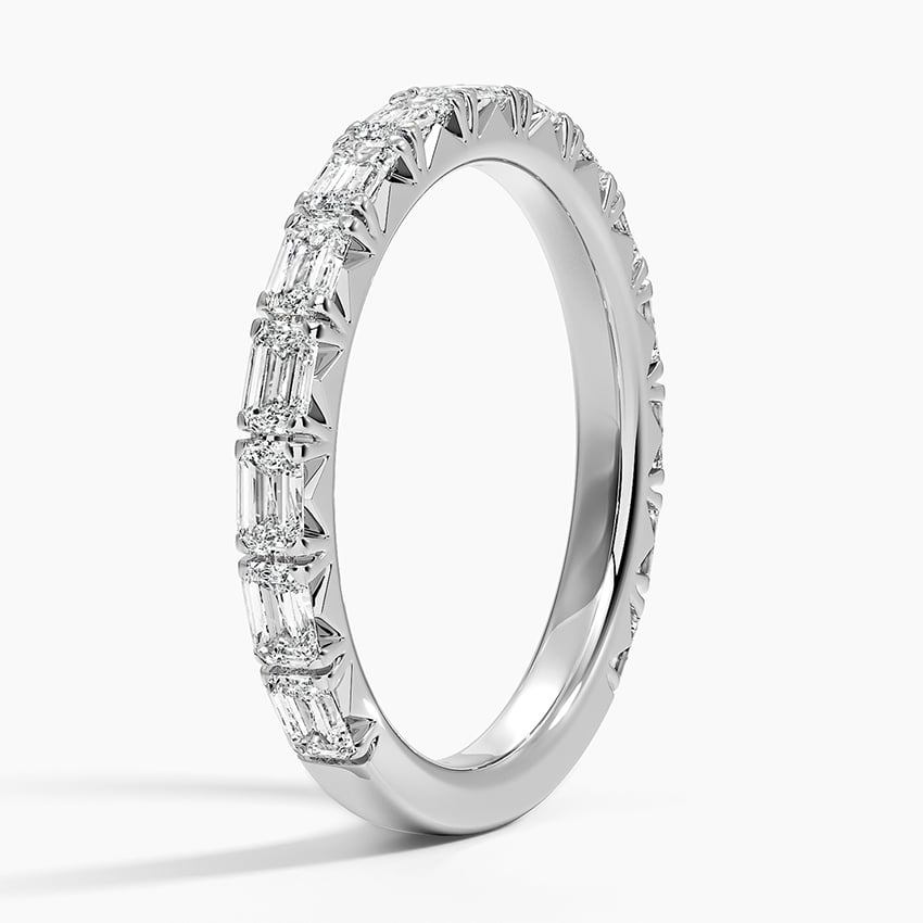 Emerald-Cut Moissanite French Pavé Wedding Band-2.6 mm