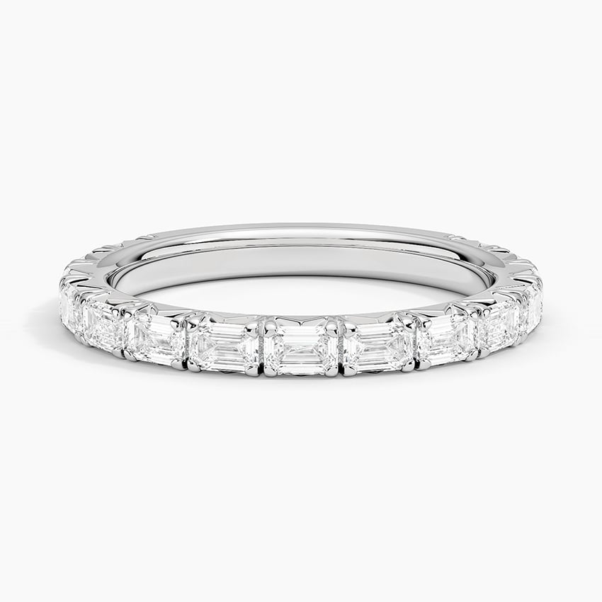 Emerald-Cut Moissanite French Pavé Wedding Band-2.6 mm