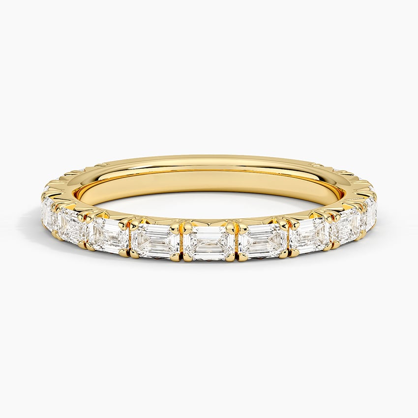 Emerald-Cut Moissanite French Pavé Wedding Band-2.6 mm