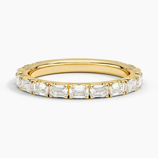 Emerald-Cut Moissanite French Pavé Wedding Band-2.6 mm