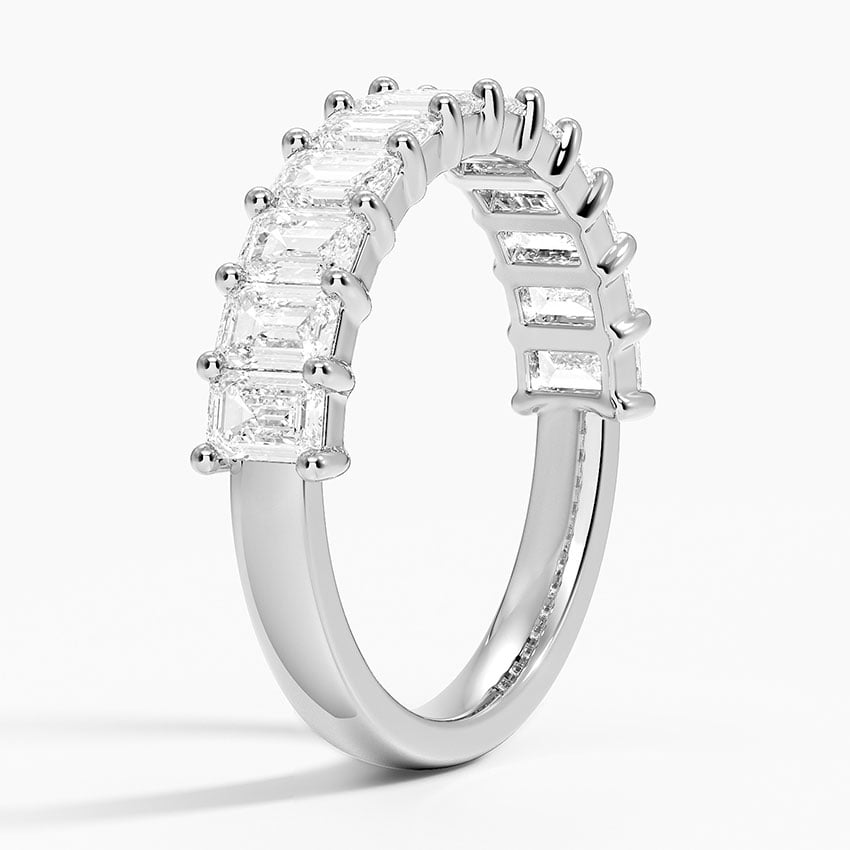 Emerald Cut Moissanite Half Eternity Wedding Band