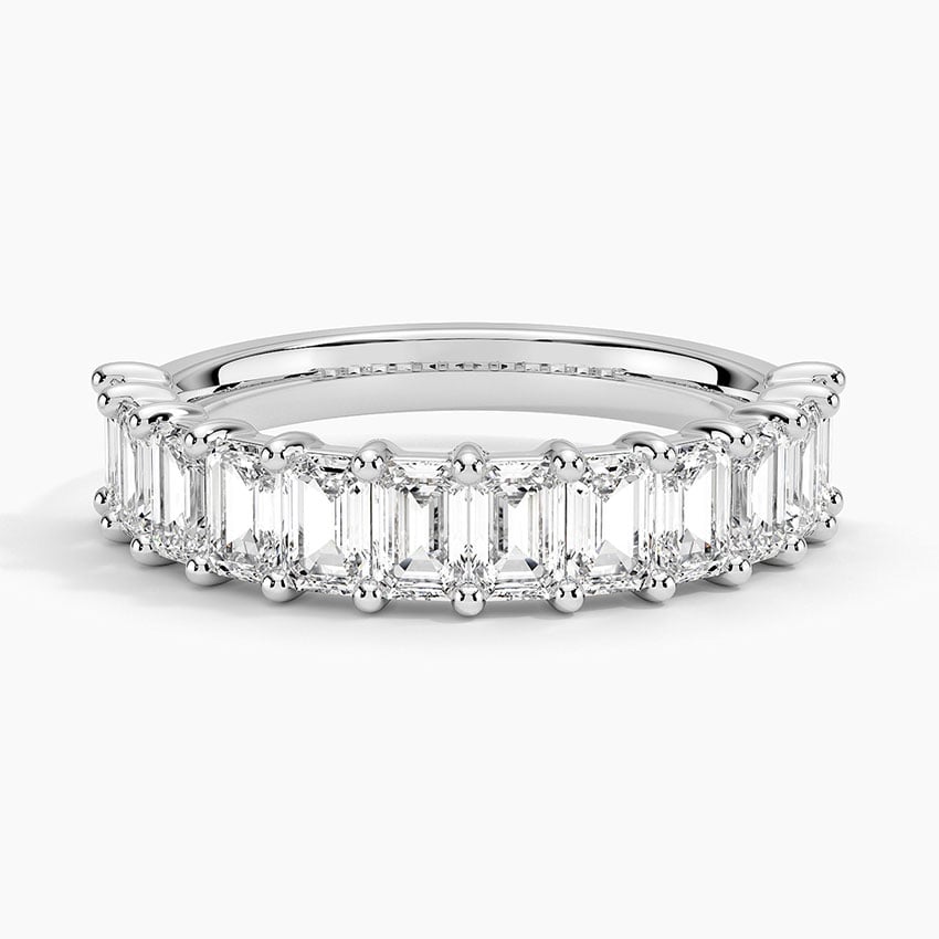 Emerald Cut Moissanite Half Eternity Wedding Band
