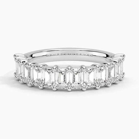 Emerald Cut Moissanite Half Eternity Wedding Band