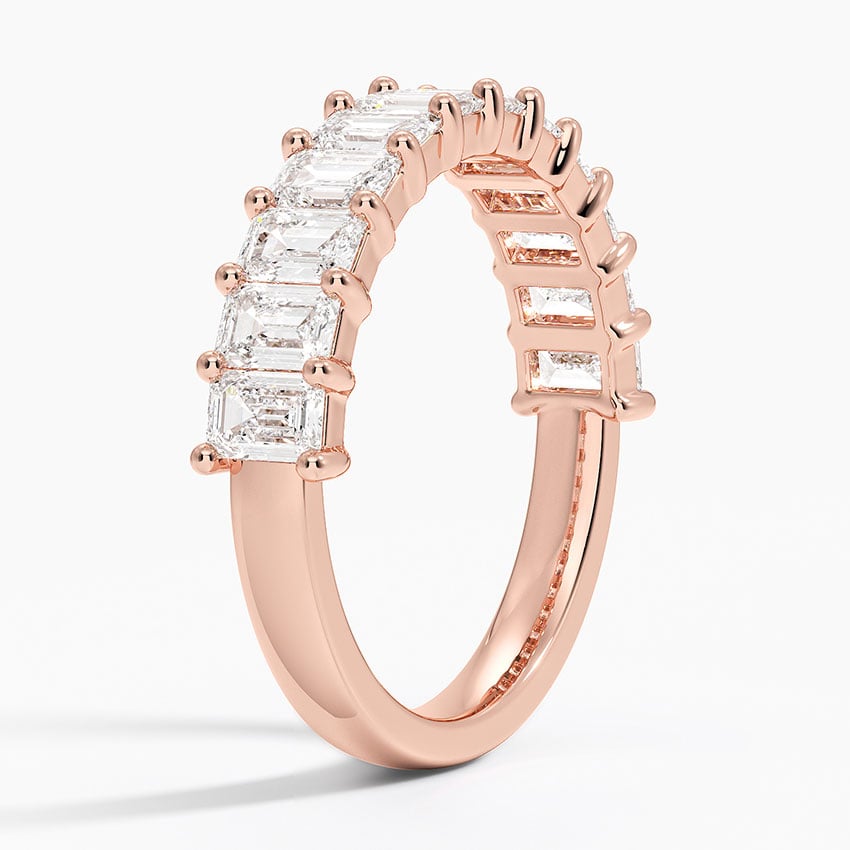 Emerald Cut Moissanite Half Eternity Wedding Band