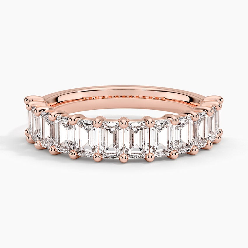 Emerald Cut Moissanite Half Eternity Wedding Band