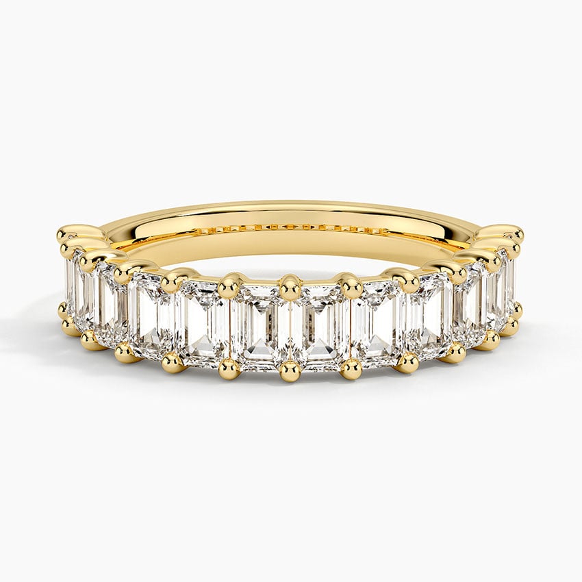 Emerald Cut Moissanite Half Eternity Wedding Band