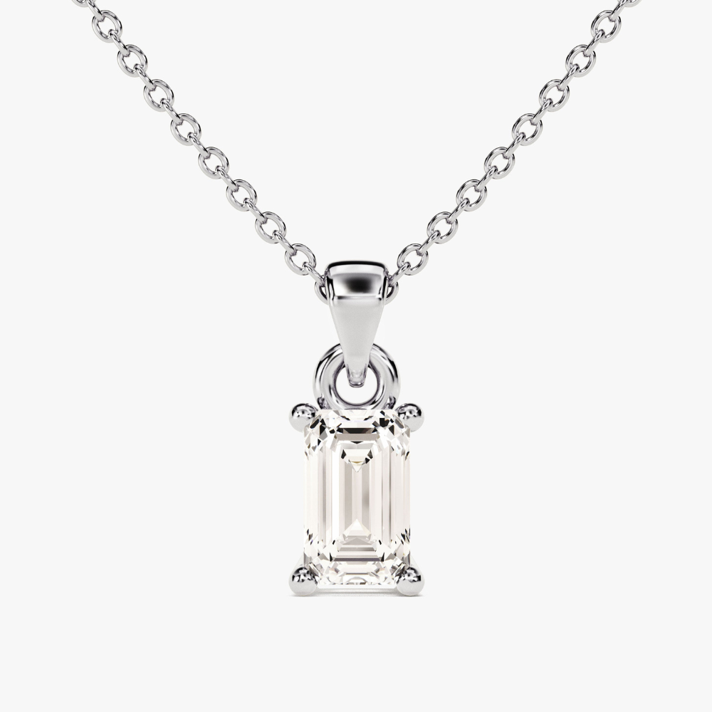 Emerald Cut Moissanite Solitaire Pendant Necklace