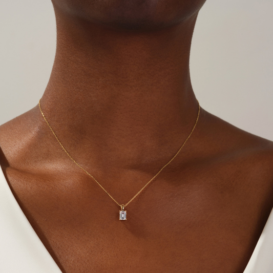 Emerald Cut Moissanite Solitaire Pendant Necklace