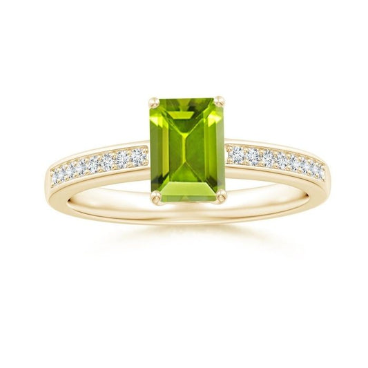 Emerald-Cut Peridot with Moissanite Pavé Accents Engagement Ring