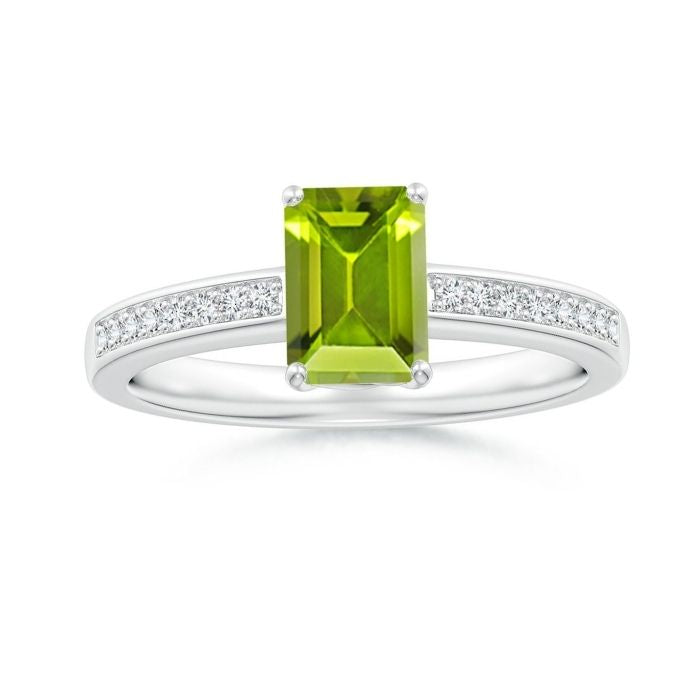 Emerald-Cut Peridot with Moissanite Pavé Accents Engagement Ring