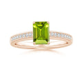 Emerald-Cut Peridot with Moissanite Pavé Accents Engagement Ring