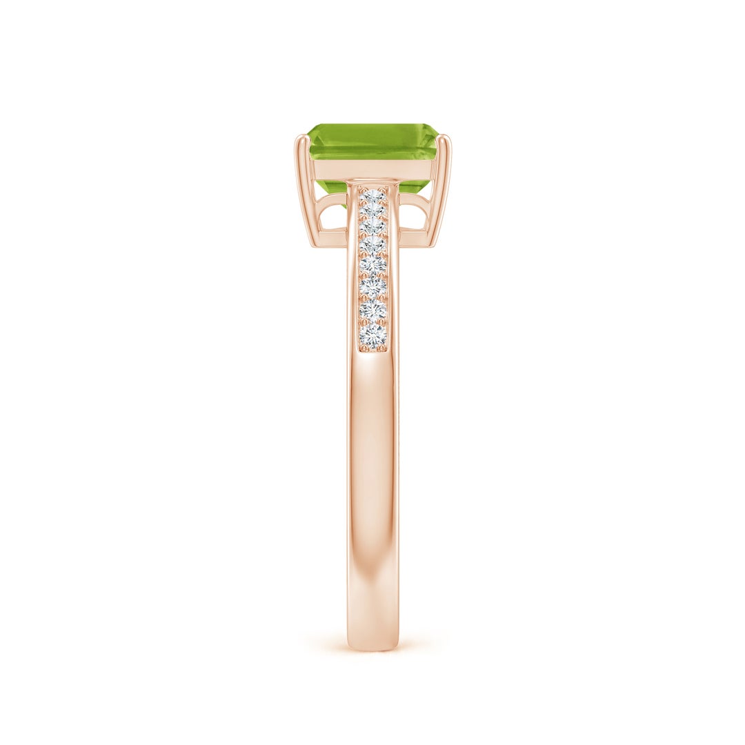 Emerald-Cut Peridot with Moissanite Pavé Accents Engagement Ring