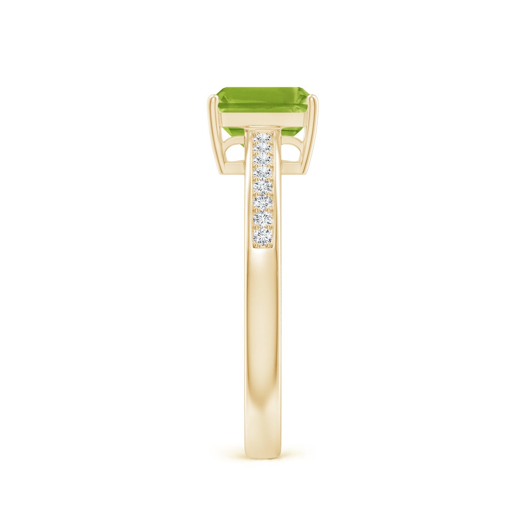 Emerald-Cut Peridot with Moissanite Pavé Accents Engagement Ring