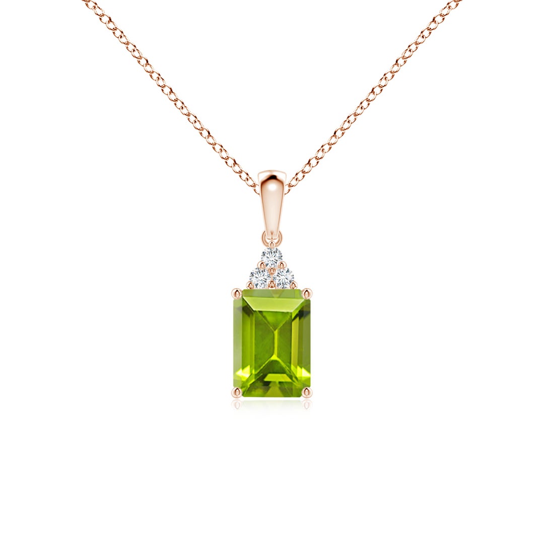 Emerald-Cut Peridot with Moissanite Trio Pendant Necklace