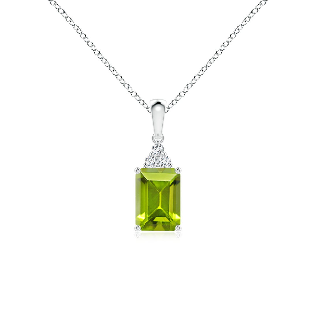 Emerald-Cut Peridot with Moissanite Trio Pendant Necklace