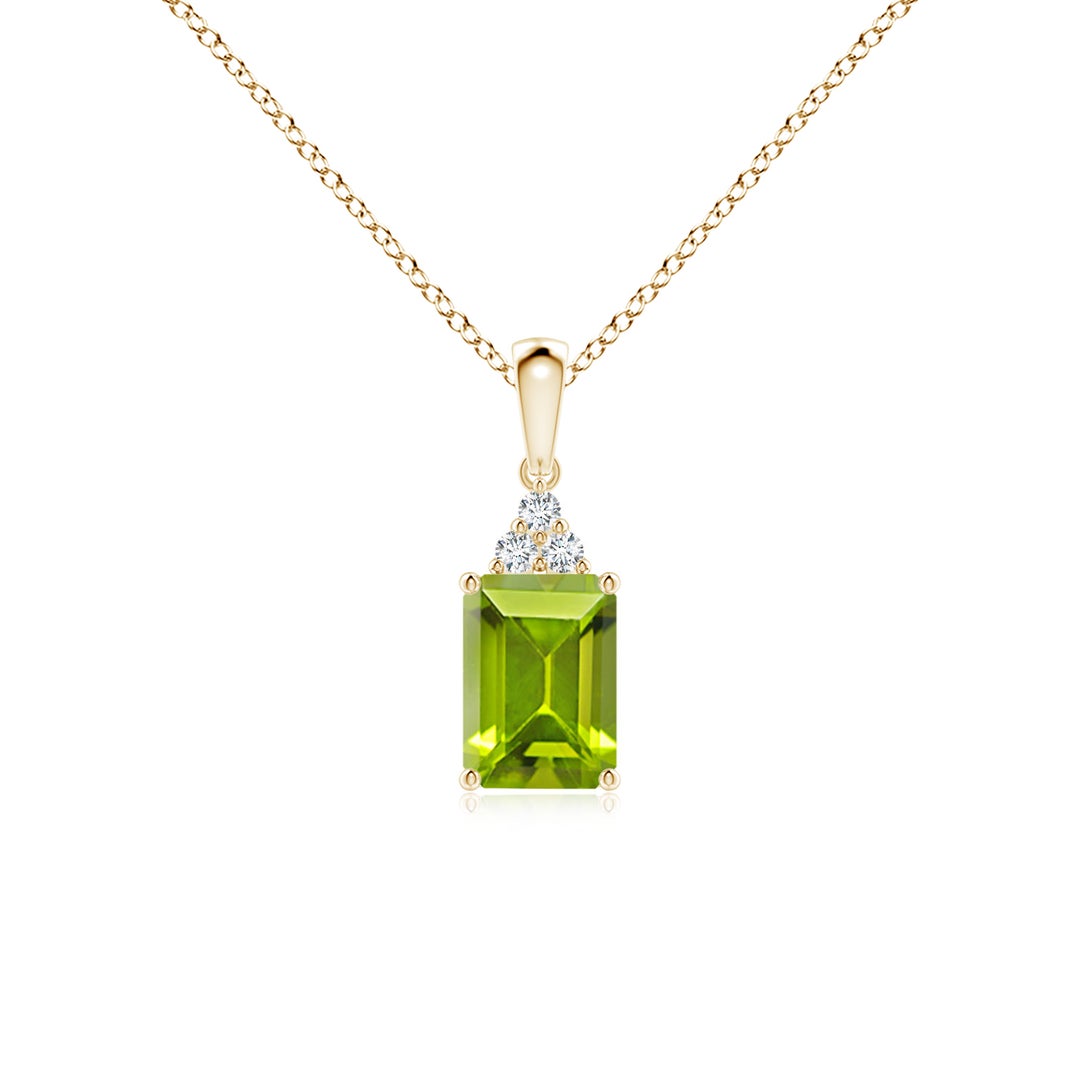 Emerald-Cut Peridot with Moissanite Trio Pendant Necklace