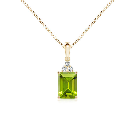 Emerald-Cut Peridot with Moissanite Trio Pendant Necklace