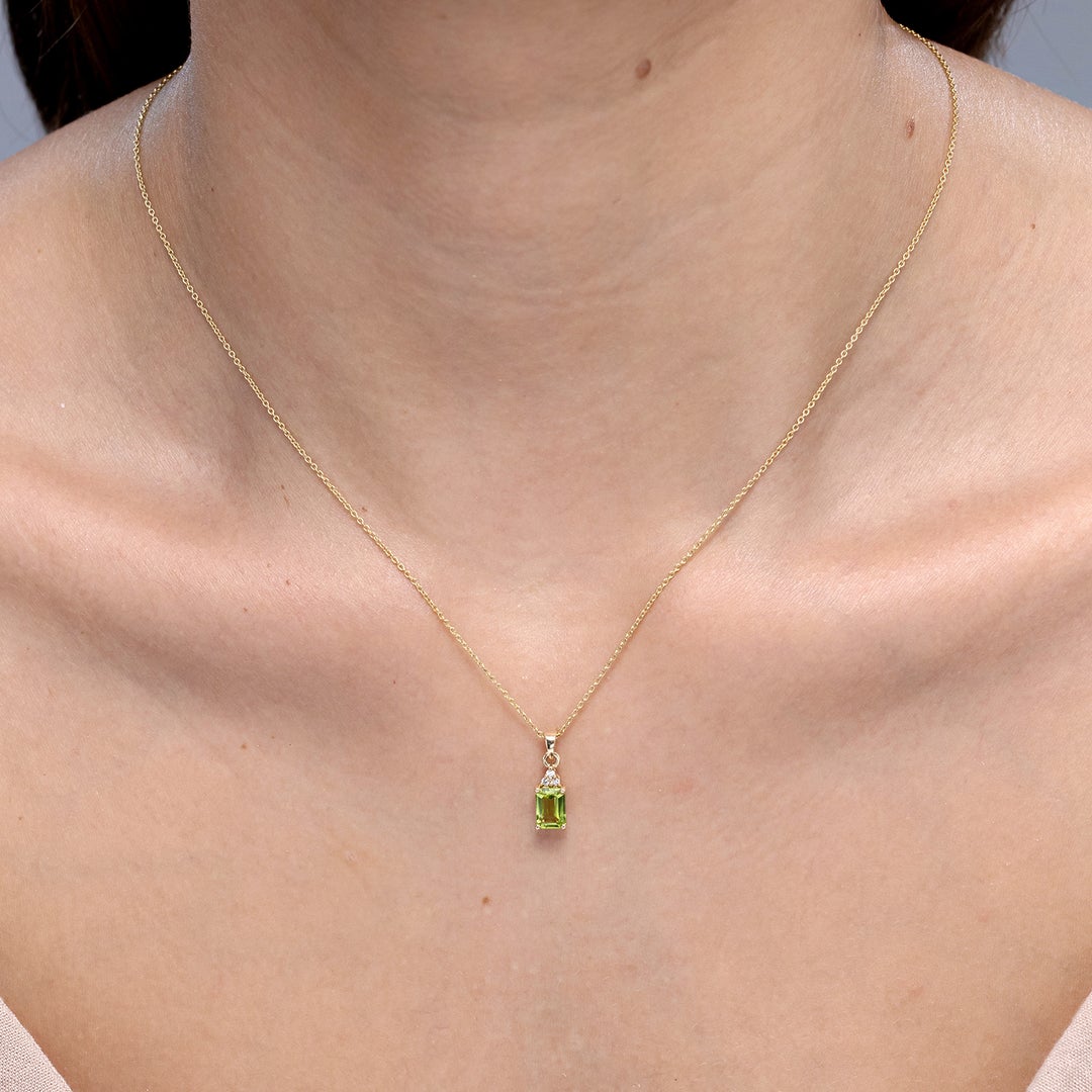 Emerald-Cut Peridot with Moissanite Trio Pendant Necklace