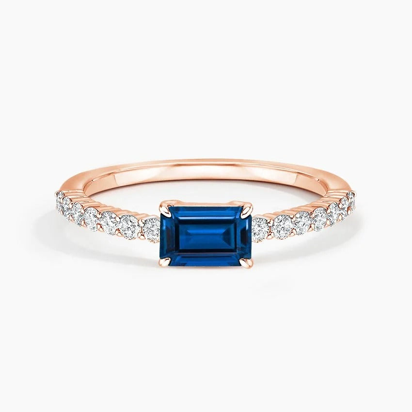 Emerald-Cut Sapphire and Moissanite Accent Promise Ring