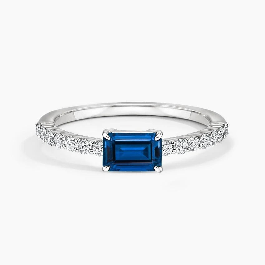 Emerald-Cut Sapphire and Moissanite Accent Promise Ring
