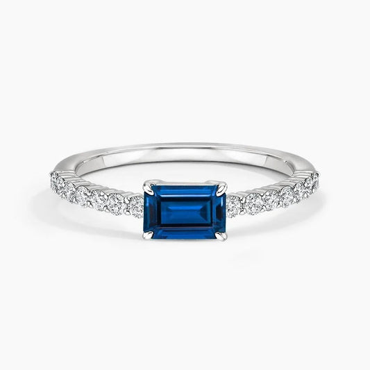 Emerald-Cut Sapphire and Moissanite Accent Promise Ring