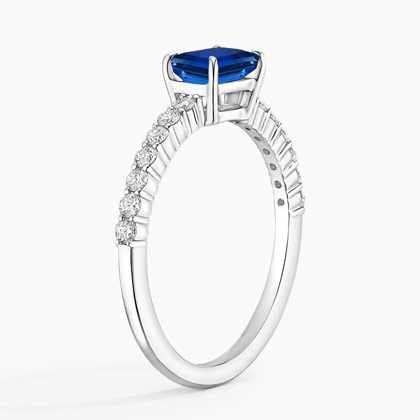 Emerald-Cut Sapphire and Moissanite Accent Promise Ring