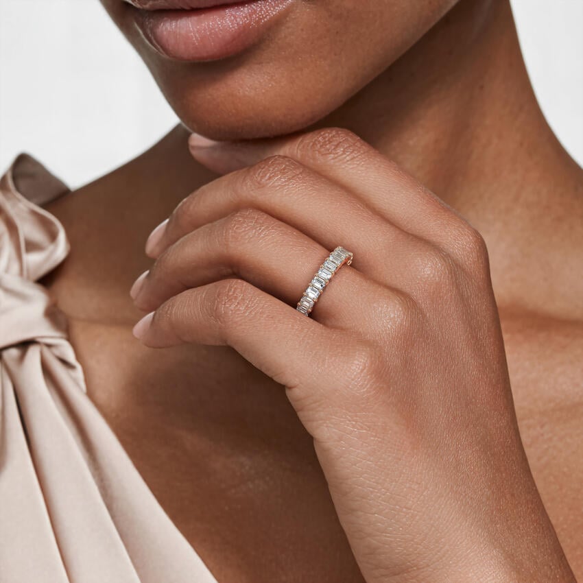 Emerald Cut Three-Quarter Moissanite Wedding Band