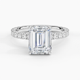 Emerald Cut Three-Quarter Pavé Band Moissanite Engagement Ring with Hidden Halo