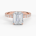 Emerald Cut Three-Quarter Pavé Band Moissanite Engagement Ring with Hidden Halo
