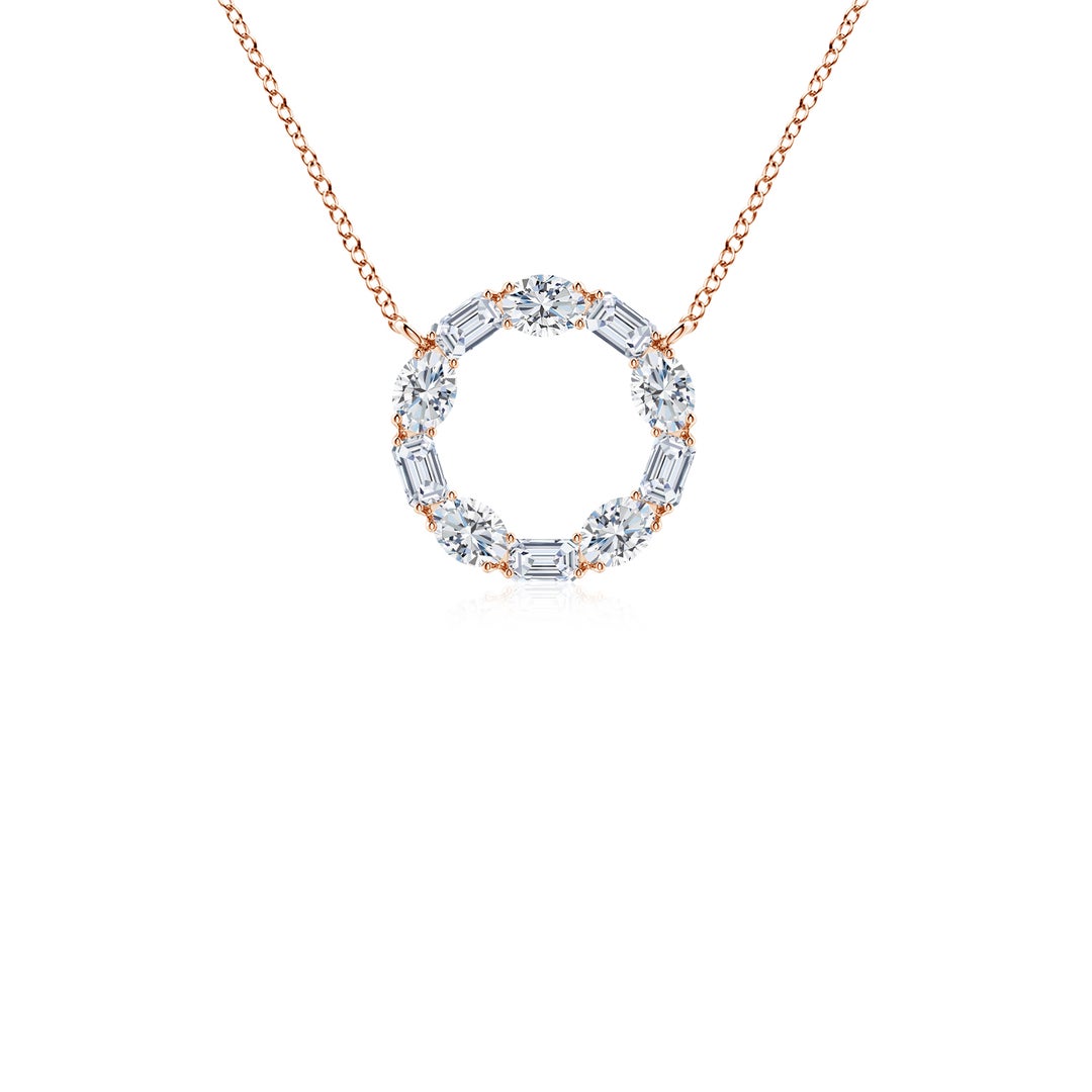 Emerald-Cut and Oval Moissanite Circle Pendant Necklace