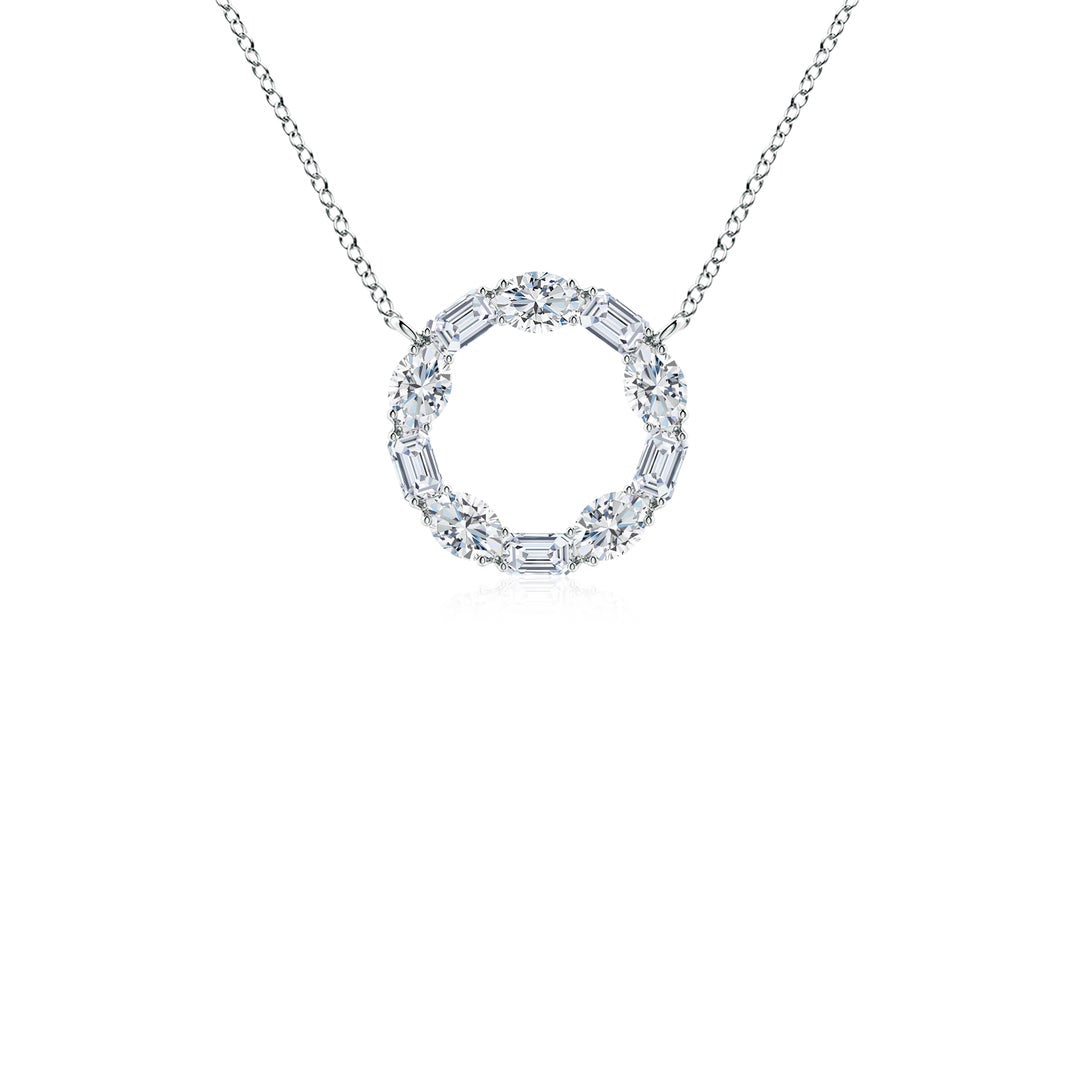Emerald-Cut and Oval Moissanite Circle Pendant Necklace