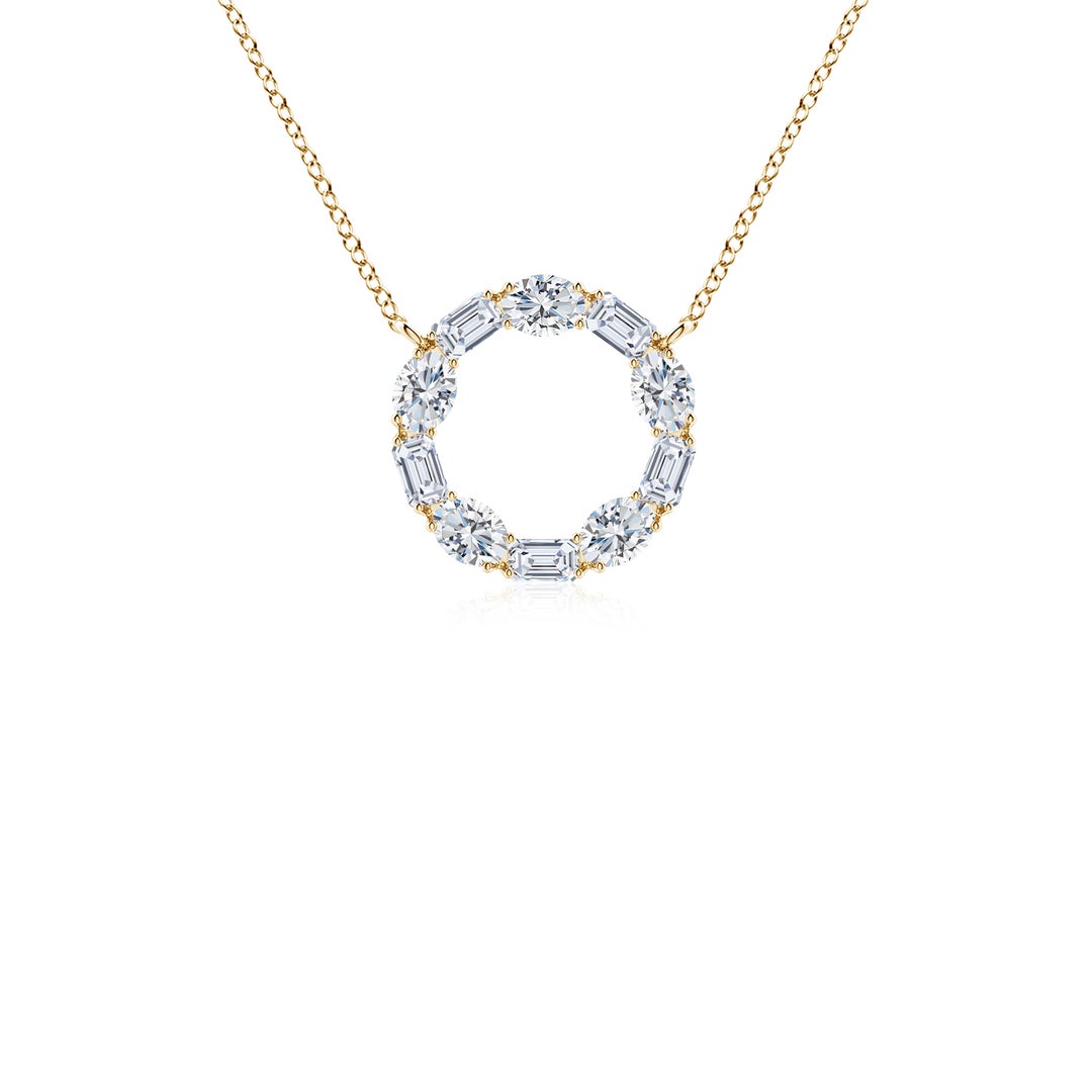 Emerald-Cut and Oval Moissanite Circle Pendant Necklace
