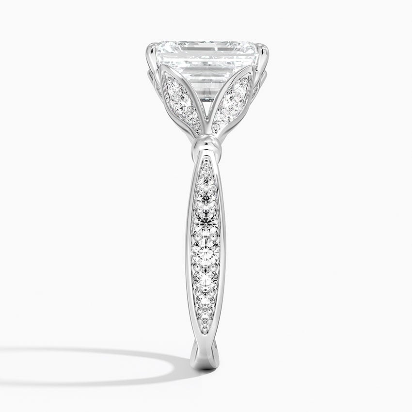 Emerald Moissanite Floral Openwork Cathedral Engagement Ring