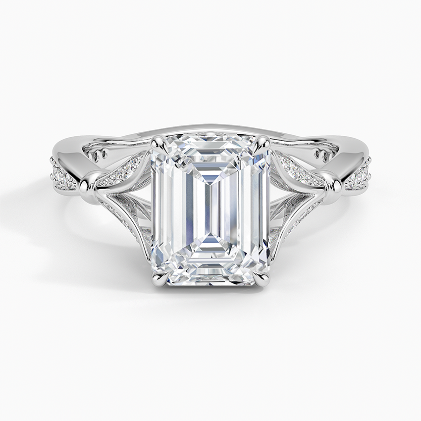 Emerald Moissanite Floral Openwork Cathedral Engagement Ring