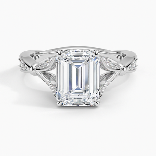 Emerald Moissanite Floral Openwork Cathedral Engagement Ring