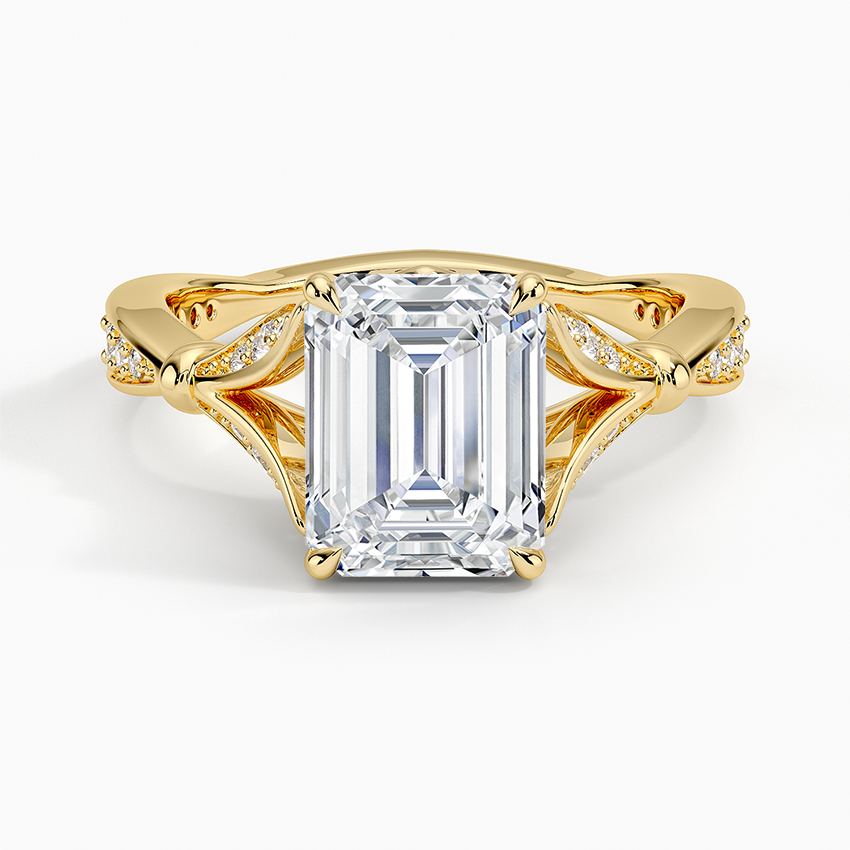 Emerald Moissanite Floral Openwork Cathedral Engagement Ring
