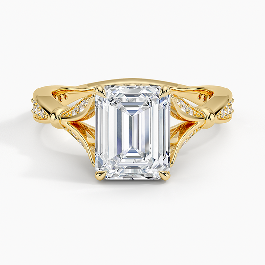 Emerald Moissanite Floral Openwork Cathedral Engagement Ring
