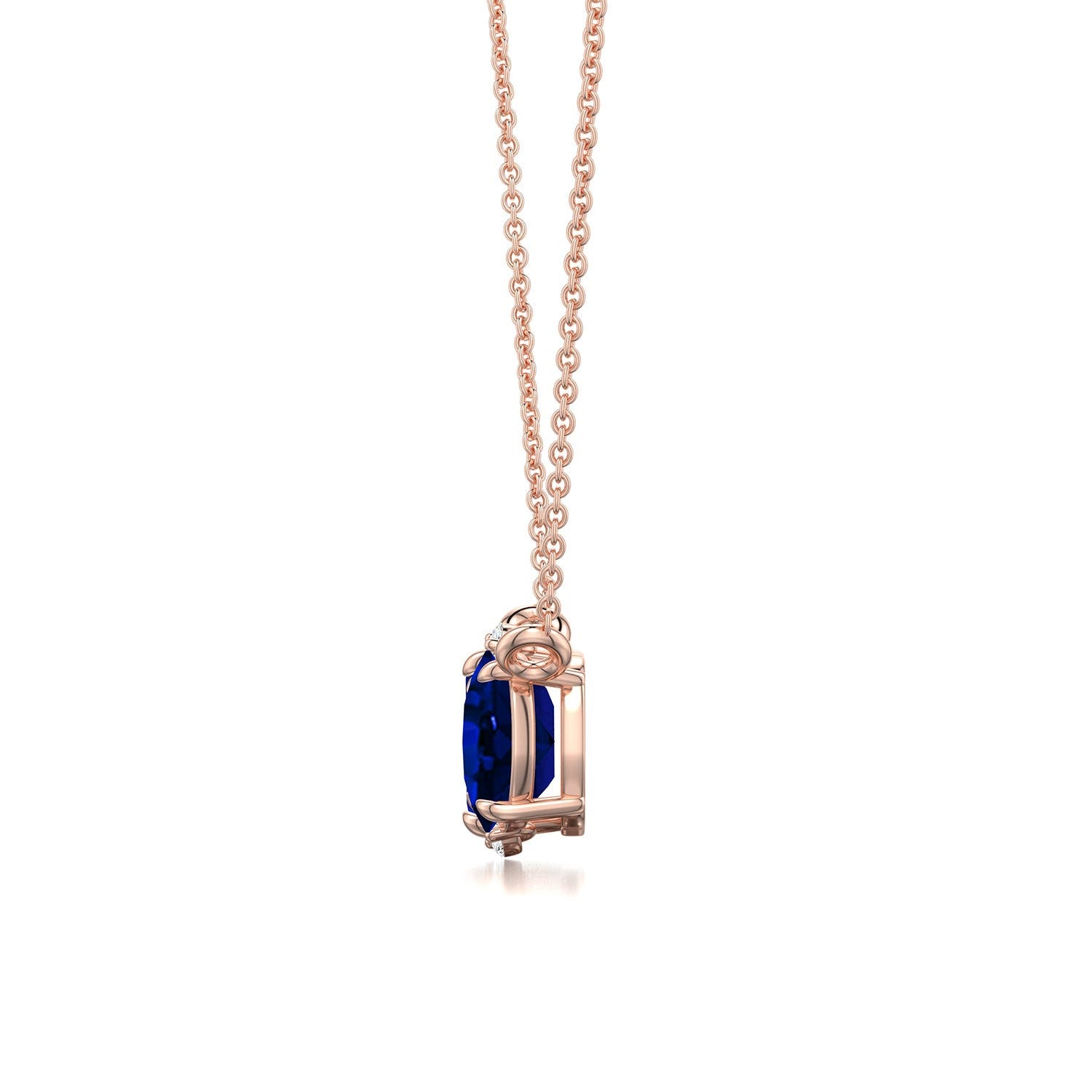 Emerald-Oval Lab-Grown Blue Sapphire Toi et Moi Pendant Moissanite Accents Necklace