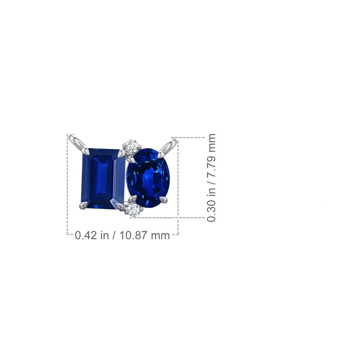 Emerald-Oval Lab-Grown Blue Sapphire Toi et Moi Pendant Moissanite Accents Necklace