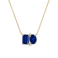 Emerald-Oval Lab-Grown Blue Sapphire Toi et Moi Pendant Moissanite Accents Necklace
