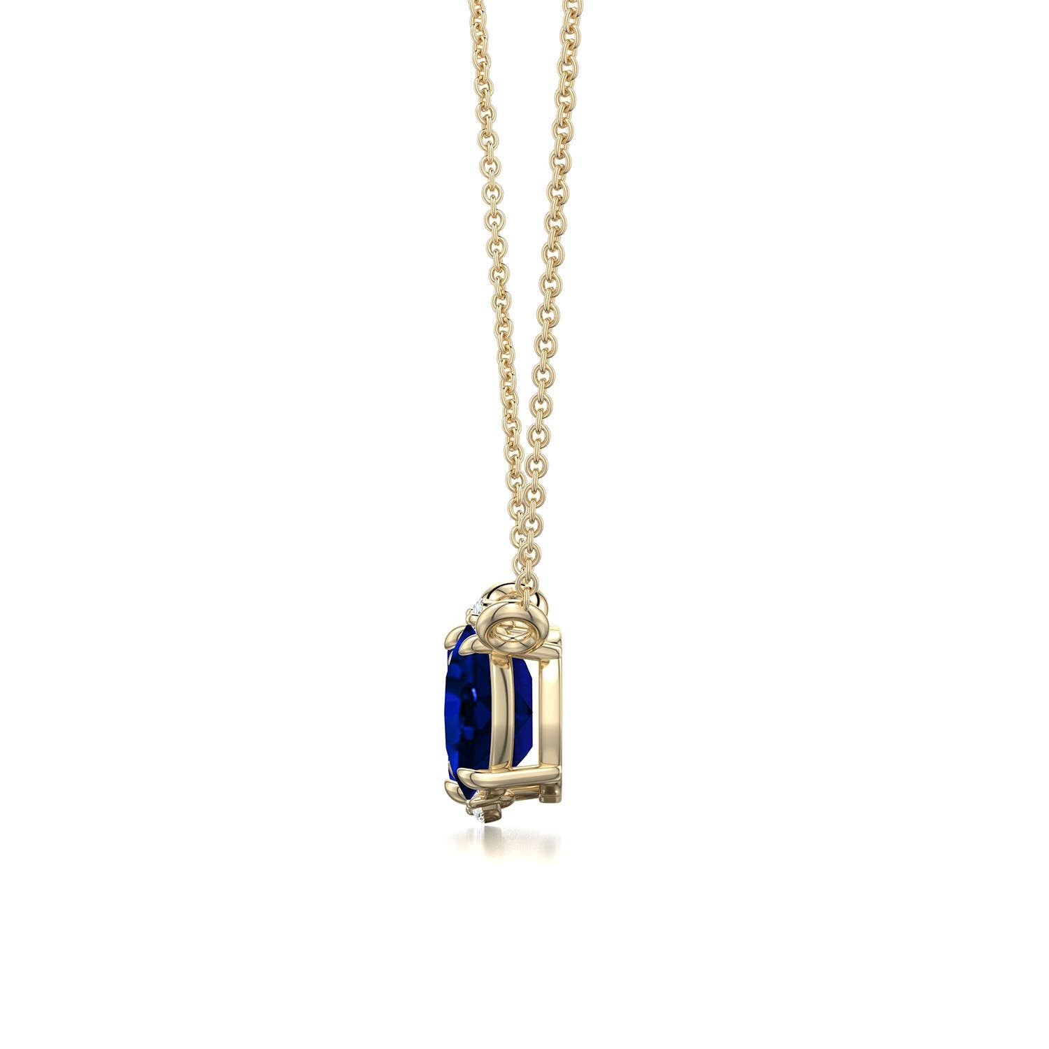 Emerald-Oval Lab-Grown Blue Sapphire Toi et Moi Pendant Moissanite Accents Necklace